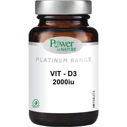Power of Nature Platinum Range Vitamin D3 Συμπλήρωμα Διατροφής Βιταμίνης D3 για την Ενίσχυση των Οστών, Μυών, Δοντιών & Ενίσχυση Ανοσοποιητικού 2000iu, 100tabs